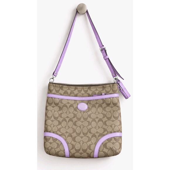Coach Handbags - Coach Peyton Signature Crossbody F18926 Khaki Lavender Canvas Bag